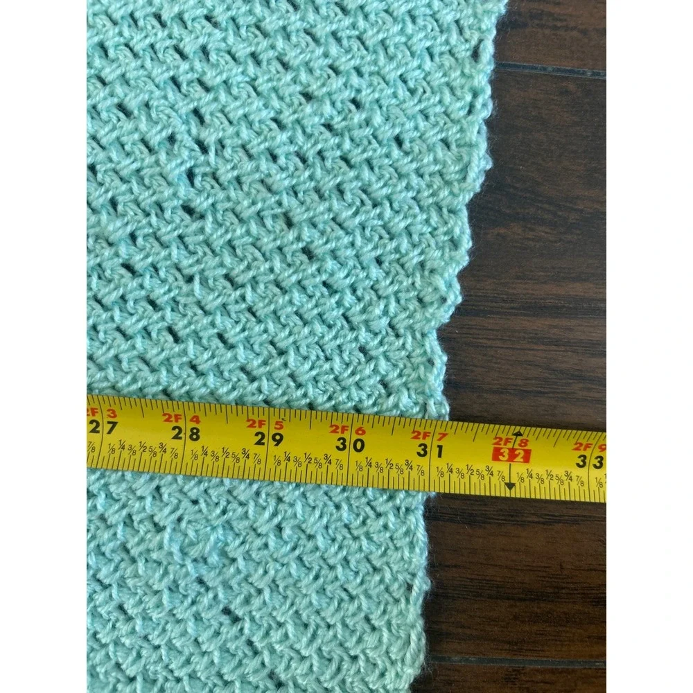 Handmade Square Knit Baby Blanket Mint Green Soft Knit Crochet 34